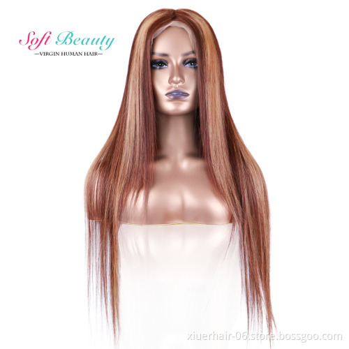 Soft Beauty Ombre Brazilian Long Blonde hd Full Virgin Cuticle Aligned for Black Women Human Hair Wigs Lace Front